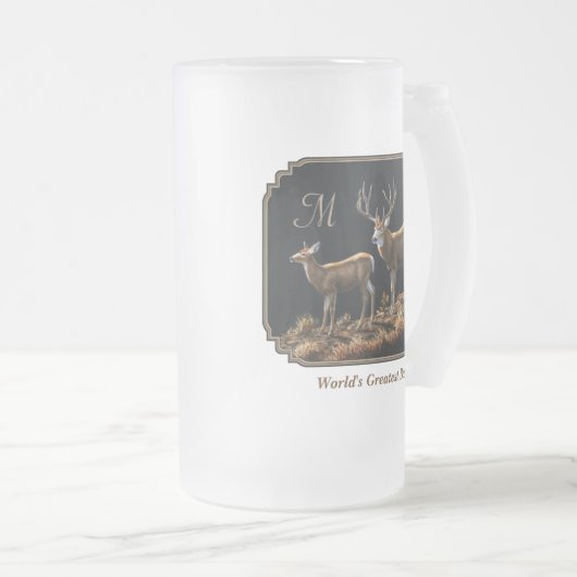 Mule Deer Buck & Doe Monogram Matglas Bierpul (Voorkant rechts)