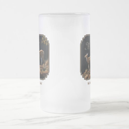 Mule Deer Buck & Doe Monogram Matglas Bierpul (Center)