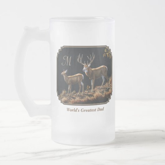 Mule Deer Buck & Doe Monogram Matglas Bierpul (Links)
