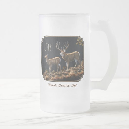 Mule Deer Buck & Doe Monogram Matglas Bierpul (Rechts)