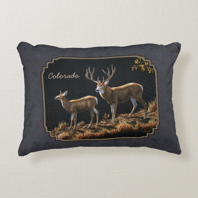 Mule Deer Buck en Doe Grey Custom Accent Kussen (Voorkant)