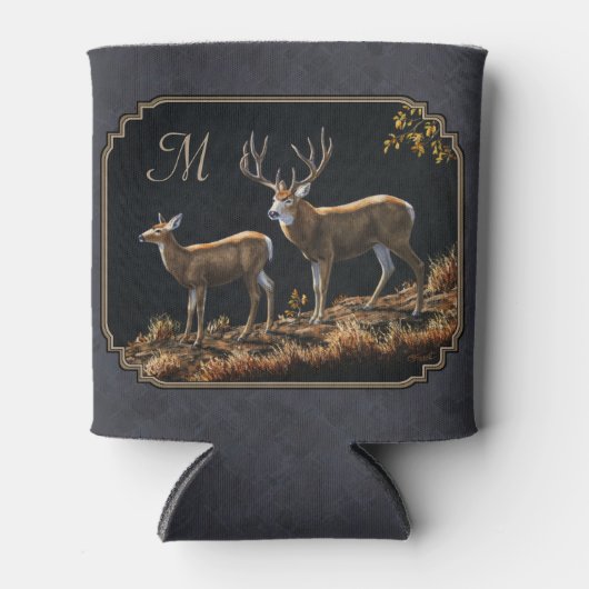 Mule Deer Buck en Doe Grey Custom Blikjeskoeler (Voorkant)