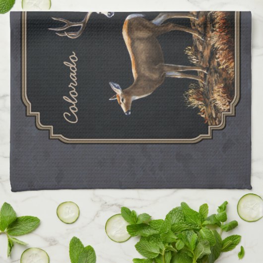 Mule Deer Buck en Doe Grey Custom Theedoek (Gevouwen)