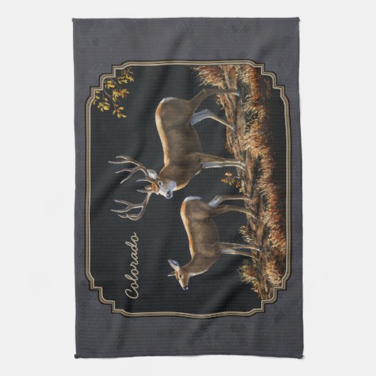 Mule Deer Buck en Doe Grey Custom Theedoek (Verticaal)