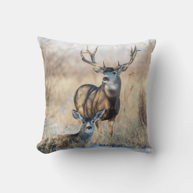 Mule Deer Buck en Doe Kussen (Voorkant)