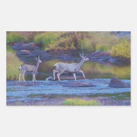Mule Deer Doe en Fawn Rechthoekige Sticker (Voorkant)