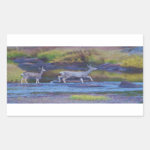 Mule Deer Doe en Fawn Rechthoekige Sticker