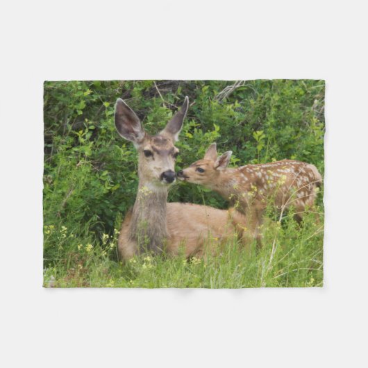 Mule Deer Doe met Fawn Fleece Deken (Voorkant (Horizontaal))