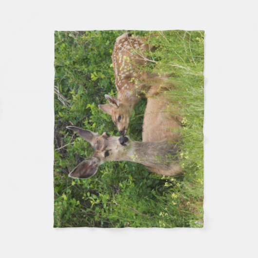 Mule Deer Doe met Fawn Fleece Deken (Voorkant)