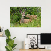 Mule Deer Doe met Fawn Poster (Thuiskantoor)