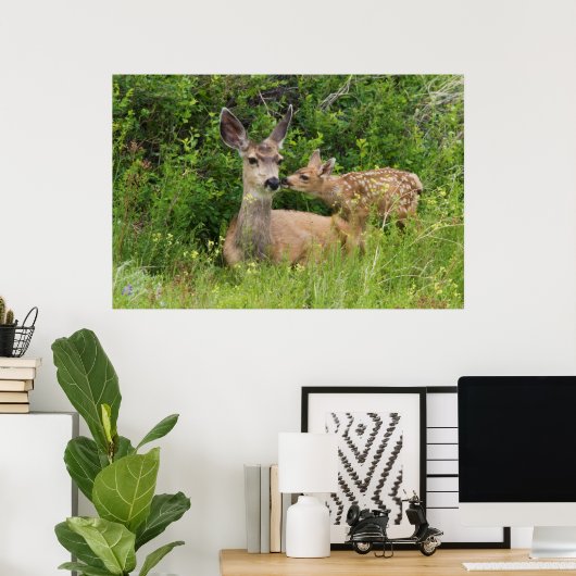 Mule Deer Doe met Fawn Poster (Thuiskantoor)