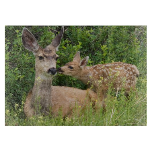 Mule Deer Doe met Fawn Snijplank (Voorkant)