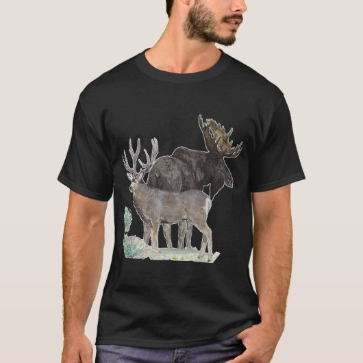 MULE DEER EN MOOSE ART  T-SHIRT (Voorkant)