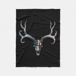 Mule Deer Hunting - Amerikaanse vlag op Buck Skull Fleece Deken