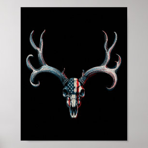 Mule Deer Hunting - Amerikaanse vlag op Buck Skull Poster