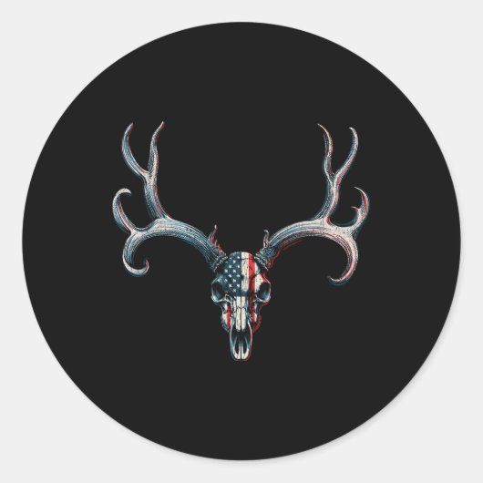 Mule Deer Hunting - Amerikaanse vlag op Buck Skull Ronde Sticker (Voorkant)
