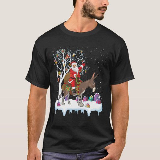 Mule Donkey Lover Xmas Gift Santa Riding Donkey T-shirt (Voorkant)