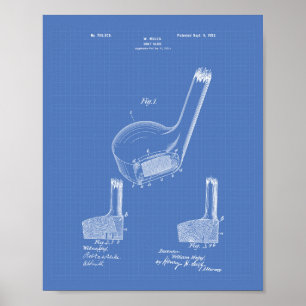 Mules Golf Club 1902 Patent Art - Blauwdruk Poster