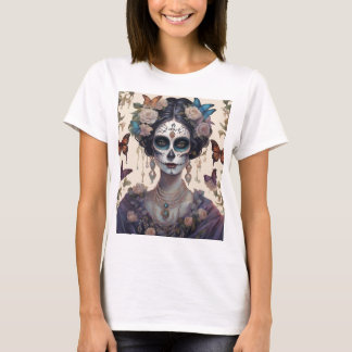 Mulher com maquiagem estilo Catrina T-shirt