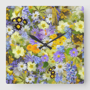 MULITCOLORED FLORAL ACHGROUND PATROON VIERKANTE KLOK