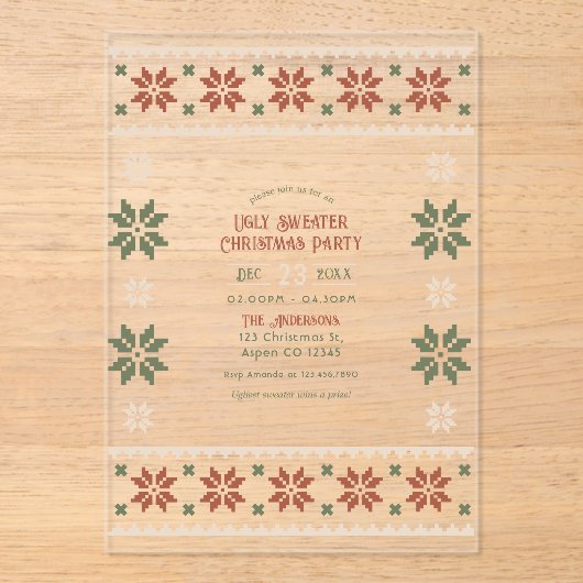 Mulled Spice Ugly Sweater Christmas Party Acryl Uitnodigingen (Voorkant)