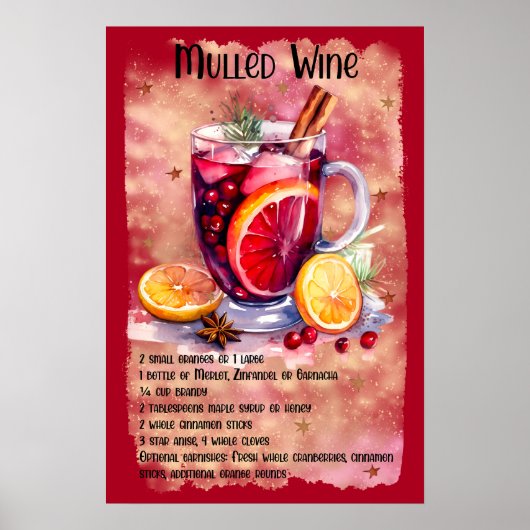 Mulled wijn recept kerstfeest bar poster (Voorkant)