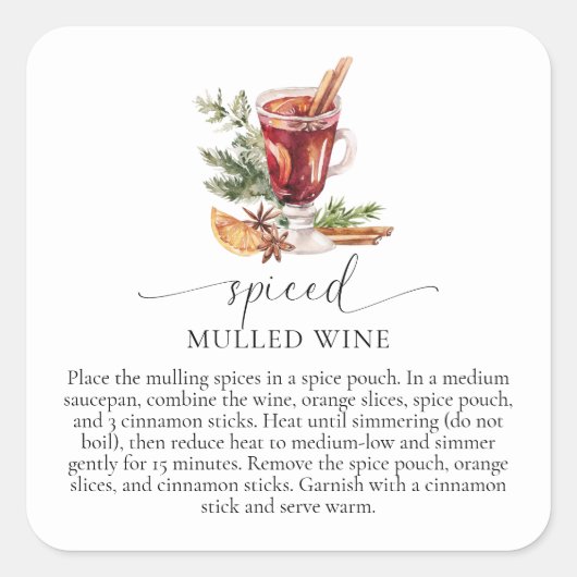Mulled Wine Recept Kit Kerstmis Vierkante Sticker (Voorkant)