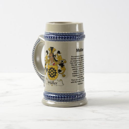 Muller Family Crest Stein Bierpul (Voorkant links)