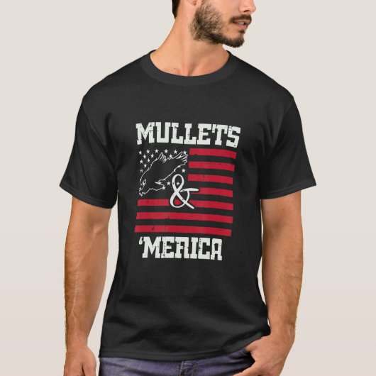 Mullets en Merica Eagle Amerikaanse vlag vierde vi T-shirt (Voorkant)