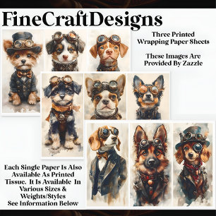 Multi 9 Schattige Steampunk Honden & Puppies WPA1 Inpakpapier Vel