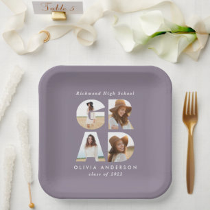 Multi-afstudeerder modern paars partijdecor papieren bordje