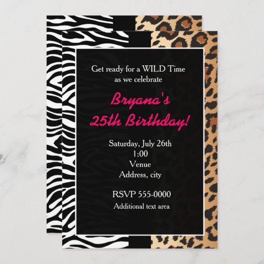 Multi Animal Print Cheetah Leopard Zebra Uitnodige Kaart (Voorkant / Achterkant)