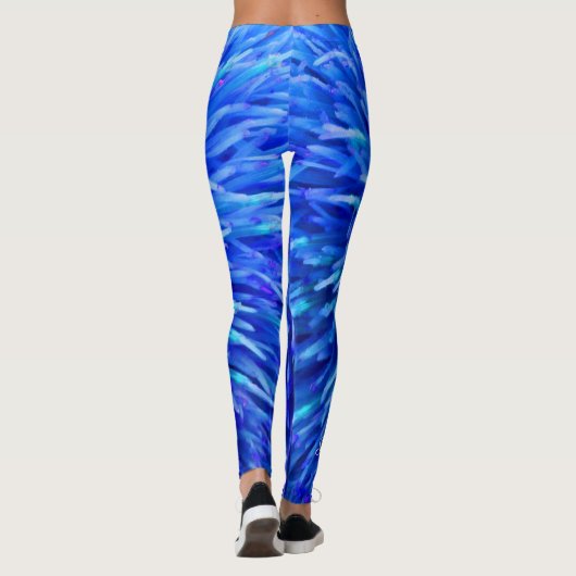Multi Blauw Abstract Bloemen, Gepersonaliseerde Na Leggings (Achterkant)