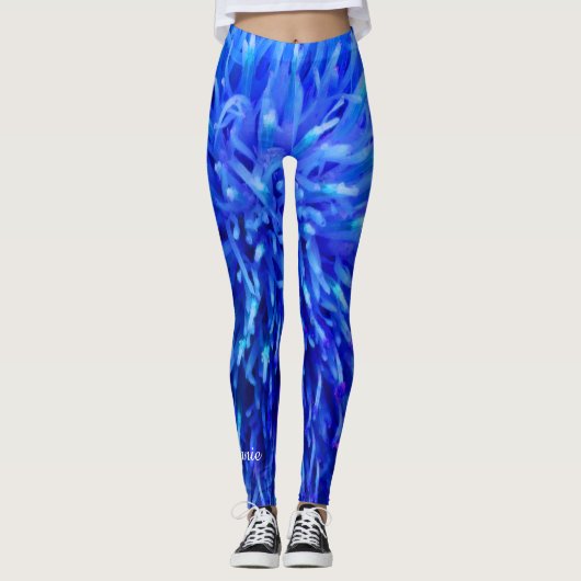 Multi Blauw Abstract Bloemen, Gepersonaliseerde Na Leggings (Voorkant)