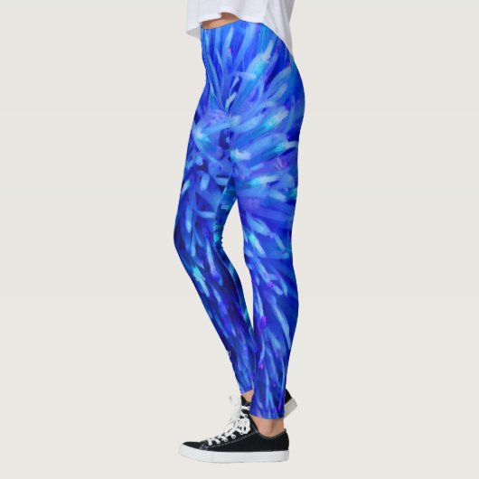 Multi Blauw Abstract Bloemen, Gepersonaliseerde Na Leggings (Links)