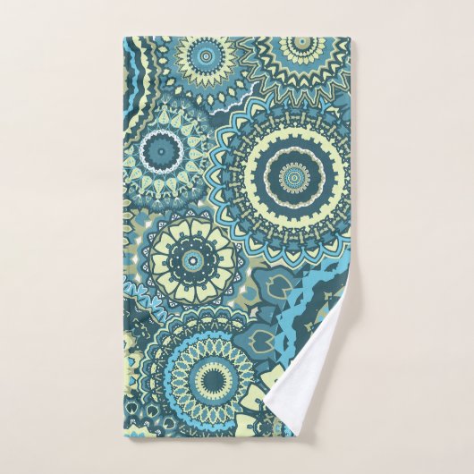 Multi Blue Green Mandalas Bad Handdoek (Handdoek)