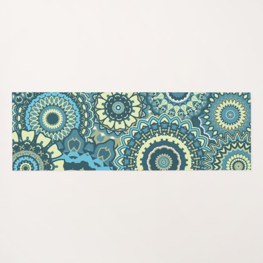 Multi Blue Green Mandalas Yogamat (Achterkant (horizontaal))