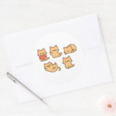 Multi-Cat Sticker – 5 Cute Kawaii Cats (Round) (Envelop)