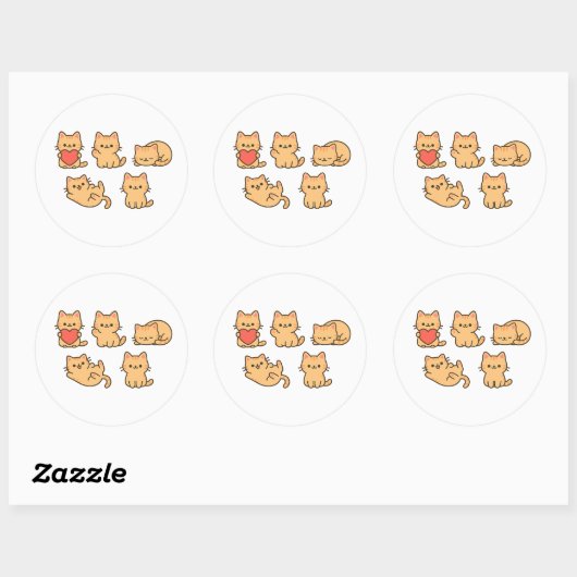 Multi-Cat Sticker – 5 Cute Kawaii Cats (Round) (Vel)