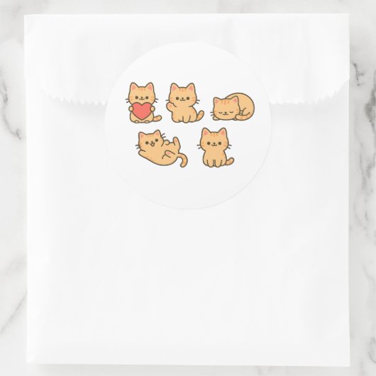 Multi-Cat Sticker – 5 Cute Kawaii Cats (Round) (Tas)