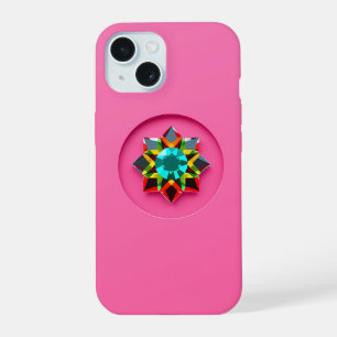 Multi Color Crystal Motief op Roze iPhone 15 Case