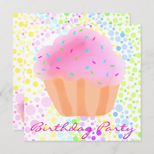 Multi Color CupCake verjaardagsuitnodiging Kaart (Voorkant / Achterkant)