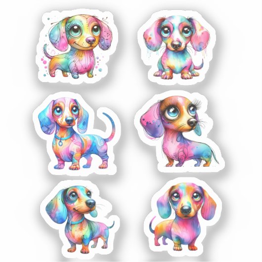 MULTI COLOR DACHSHUND VINYL STICKERS (Voorkant)