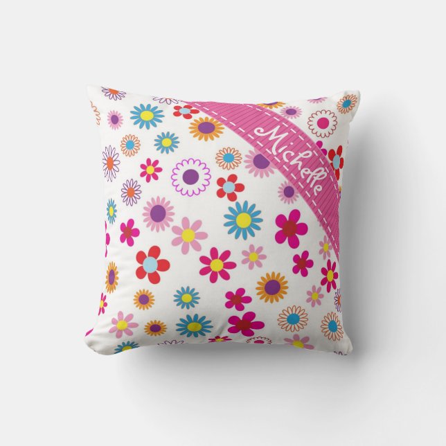Multi Color Floral Custom Name Girly Pattern Kussen (Voorkant)