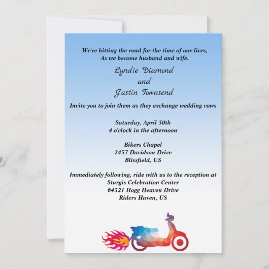 Multi Color Motorcycle & Flames Wedding Uitnodigin Kaart (Voorkant)