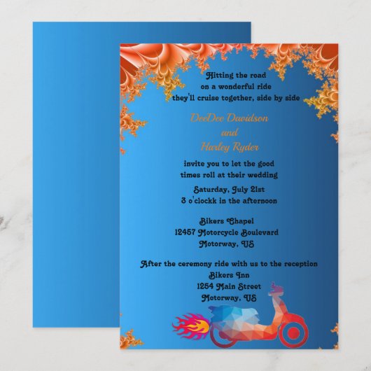 Multi-color Motorcycle Huwelijksuitnodiging Kaart (Voorkant / Achterkant)