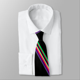 Multi-Color Neon Stripes op Black Necktie Stropdas