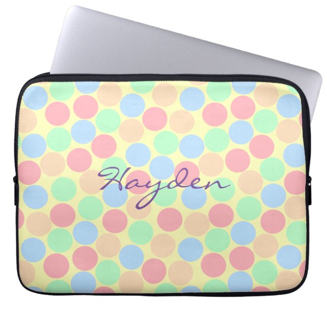 Multi-Color Pastel Dots Pattern Personalised Laptop Sleeve (Voorkant)