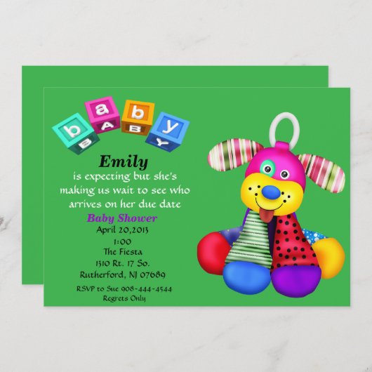 Multi-Color Speelgoed Dog Baby shower Uitnodiging (Voorkant / Achterkant)