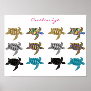 Multi-color Zee Turtles Thunder_Cove Poster